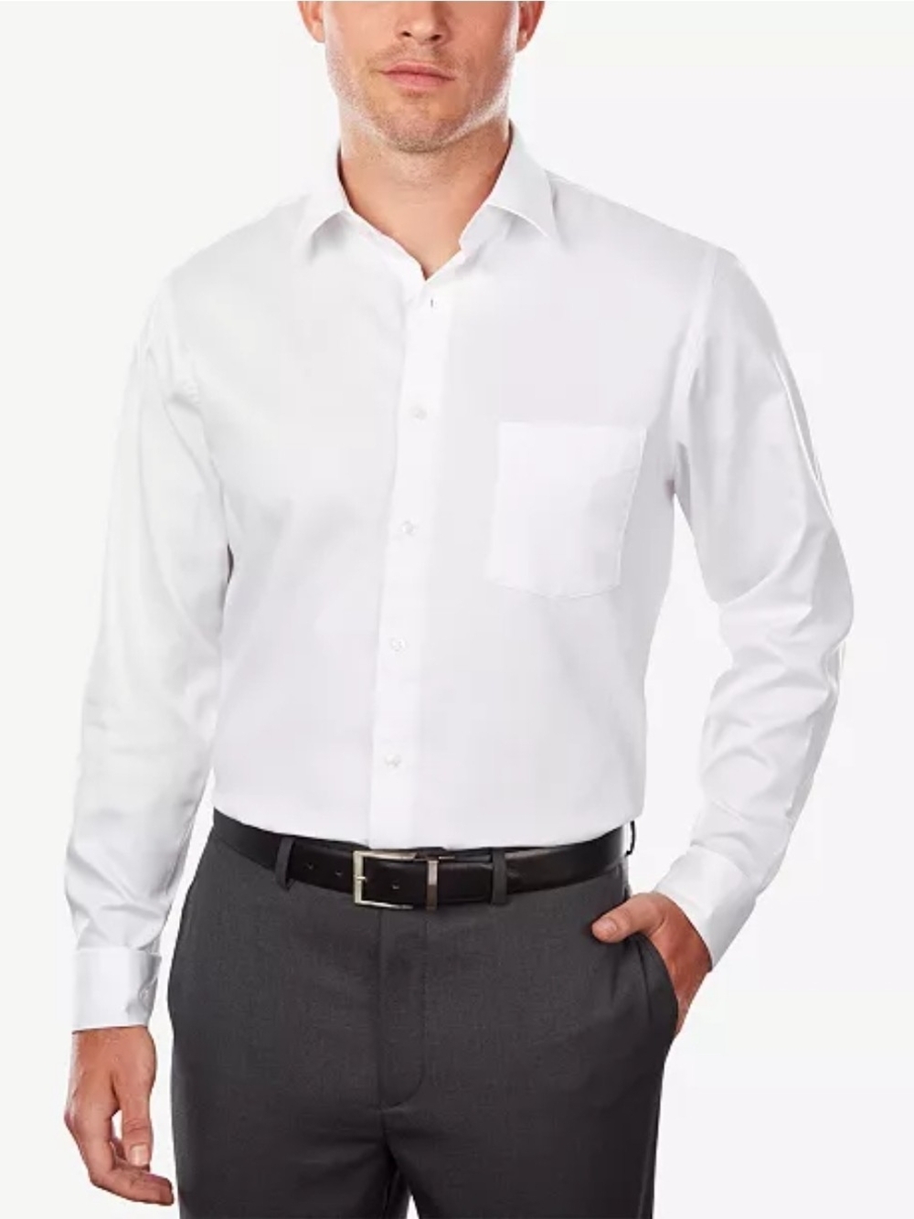 Van Heusen White Long-Sleeve Dress Shirt with Chest Pocket